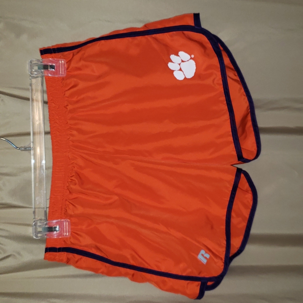 Russell sports Clemson athletic shorts. Orange with purple trim. Sz Medium 8-10